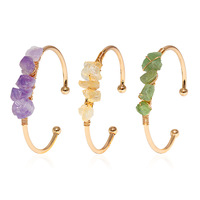 Bracelet manchette en cristal naturel pour femme, pierres précieuses brutes en éclats, fil enroulé, jonc ouvert, bijoux en pierres de guérison, vente en gros