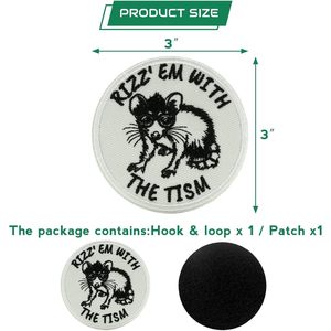 Patch brodé rond Rizz'Em With The Tism pour chapeaux et sacs à dos, design humoristique et sarcastique, en feutre non tissé polyester - Product Image 3