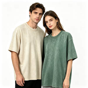 T-shirt à col rond surdimensionné en coton pur délavé à l'acide pour homme, couleur personnalisée, qualité supérieure, épaules tombantes, streetwear - Product Image 2