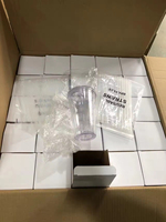 12oz/16oz/24oz Gelas Akrilik Dinding Ganda Model Bola Salju dengan Lubang dan Sumbat yang Sudah Dilubangi serta Sedotan