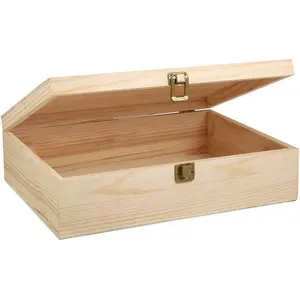 Unfinished Wooden Box With Hinged Lid And Front Clasp Natural Pine Wooden Box