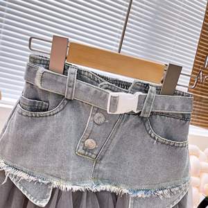 Nouvelle mode Ensemble de vêtements pour filles 2 pièces Top en tricot sans manches uni + <span class=keywords><strong>Jupe</strong></span> en <span class=keywords><strong>jean</strong></span> patchwork en <span class=keywords><strong>tulle</strong></span> Tenues pour filles - Product Image 5