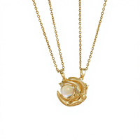 Collier pendentif en acier inoxydable soleil et lune avec chaîne à maillons en cristal et strass, unisexe, tendance, bijoux assortis pour couples