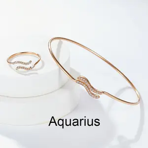 Messi Jewelry Aquarius Pisces Aries 18k Gold Adjustable Lab Diamond Ring