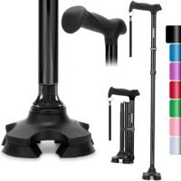 Canne de marche Rehand M-Quad en aluminium réglable, légère, portable, avec base large, tout-terrain, embout antidérapant, capacité de charge de 158 kg pour personnes âgées