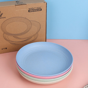 Ensemble d'assiettes rondes peu profondes en céramique de 20 cm pour servir des fruits et des aliments, couleurs beige, bleu, vert, rose - Product Image 1