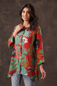 Ready to Sale <b>Tropical</b> Bloom Print Longline Tunic Contemporary Casual Boutique Fashion <b>Shirt</b> for <b>Women</b> By Exporters - Product Image 4