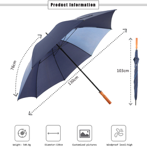 Paraguas de golf grande de 62 pulgadas con mango recto, protección UV, tela de poliéster impermeable, con mango de madera para hombres y mujeres - Product Image 3