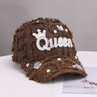 Casquette de baseball de luxe tendance avec motif perles Queen, élégante coiffe européenne pour adulte, idéale pour mariage, cérémonie et tenue de soirée