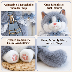 Giocattolo <span class=keywords><strong>Gatto</strong></span> <span class=keywords><strong>di</strong></span> Peluche Grigio e Bianco Xiou Kawaii, Gattino Realistico Imbottito con Colletto in Pizzo, Fiocco, Corona e Occhi Blu - Fornitore all'Ingrosso OEM ODM - Product Image 2