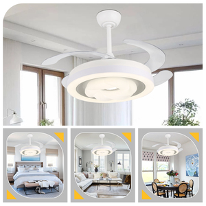 Quạt trần đèn hiện đại 48 inch màu trắng, 4 cánh ẩn, tiết kiệm năng lượng, điều khiển từ xa, động cơ DC, dùng trong gia đình, làm bằng nhựa - Product Image 5