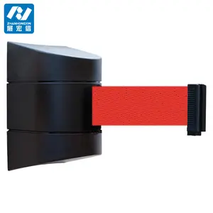 Plastic Wall Mount Retractable Belt Barrier Cordon With Yellow And Black Belt