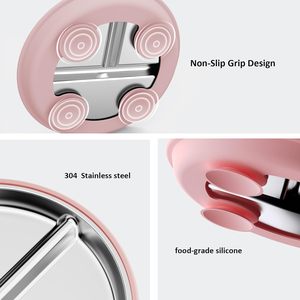 Nouvelle Assiette Bébé en Acier Inoxydable 2026, Grande Vente, avec Ventouse, Assiette pour Tout-Petits de 9 Pouces à Compartiments et Manches Amovibles en Silicone pour Enfants - Product Image 4