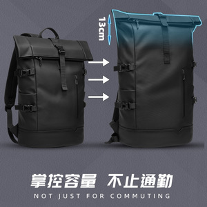 Eurcool Roll Top <b>Backpack</b> 16 Inch Laptop Bag Men's Travel College Student <b>Backpack</b> Classic Black PVC Material - Product Image 2