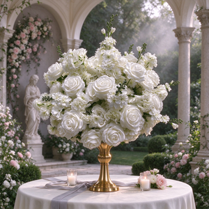Centro de Mesa de Rosas Artificiales Blancas, Arreglo Floral de Seda de Alta Simulación para Mesa de Boda - Product Image 1