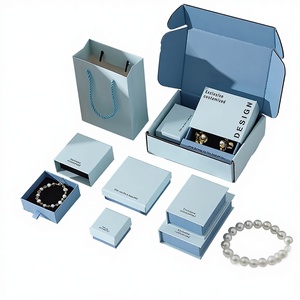 Caja organizadora de joyas cuadrada/rectangular azul sólida al por mayor para anillos, pendientes, pulseras y collares con cajones - Product Image 2