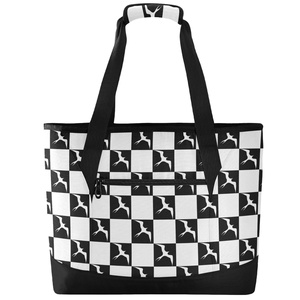 Hawaii Checkered Black White Large Insulated Beach Tote Cooler Bag Iwa Birds Insulated Grocery Shopping Bags with Zipper Top - Product Image 2