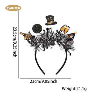 عصابات رأس بلاستيكية للعام الجديد من ياتشن، إكسسوارات شعر للحفلات، عصابة رأس مخططة باللونين الأسود والذهبي مع نجمة للفتيات، زينة للمناسبات - Product Image 3