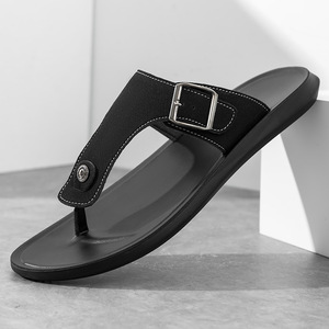 Tongs ouvertes pour hommes en cuir microfibre avec boucle, semelle antidérapante en EVA, pour l'été et l'extérieur - Product Image 1