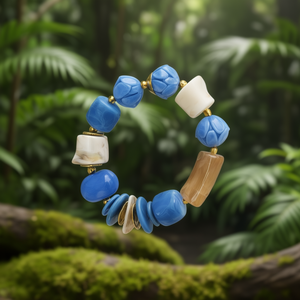 Fashion <b>Beaded</b> <b>Bracelet</b> Blue White Brown Stones PVD <b>Gold</b> Plating 316L Stainless Steel Sustainable Resistant Jewelry - Product Image 3