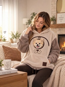 Hoodie berlapis fleece gaya jalanan Eropa Amerika baru, pakaian serasi untuk hewan peliharaan dan pemiliknya, pakaian keluarga yang serasi. - Product Image 6