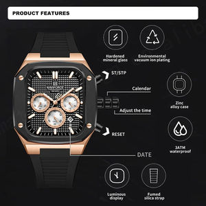 NAVIFORCE 8037 Nouvelle montre-bracelet carrée chronographe en silicone étanche sportive lumineuse pour homme, montres à quartz pour homme - Product Image 5
