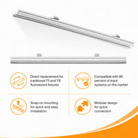 Garantie 5 ans, usage commercial, 30W 43W 58W 180 Lm/W, protection contre les surtensions 2KV, installation rapide, durée de vie longue, DALI IK08, luminaire linéaire LED modulaire T5 T8