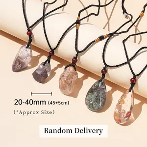 JD Fashion Crystal Pendant Handmade Energy Choker Jewelry Natural Ghost Quartz Healing Stone Black Rope Necklace