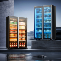 Réfrigérateur Commercial Haut de Gamme Vitré LCD Lumière Simple Double 2 3 Portes Vitrées Mini Congélateur Vitrine Réfrigérée Cave à Vin