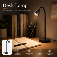 Lámpara de Escritorio con Brazo Flexible, Control Táctil, 3.5W, 3 CCT, Regulable, para Mesa de Noche, Oficina, Luz de Trabajo