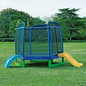 Unisex 7ft Slide Jumping Fitness Mini Kids Soft Play Professional Trampoline Bungee Jump In Ground Trampoline With Slide