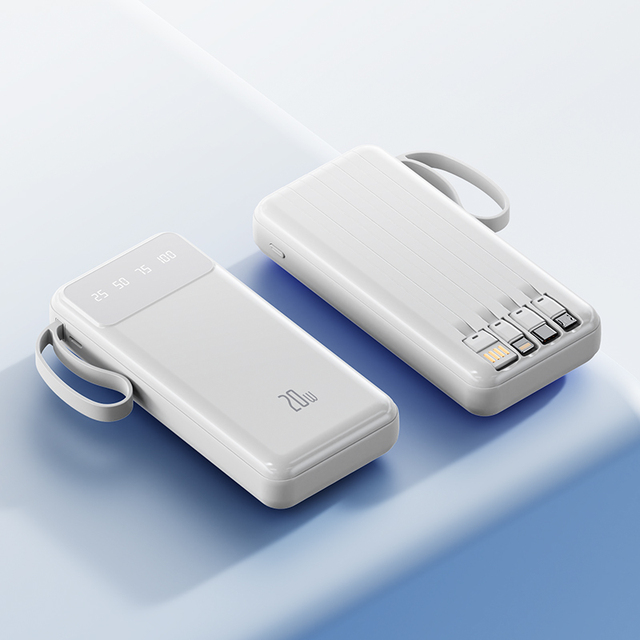 New Large Capacity Power Bank 20000mAh Built-in Cable Fast Charging Portable Power Bank Custom Logo Available