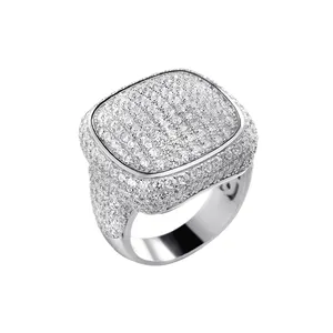 Hip Hop Males Style 925 Sterllig Silver Cubic Zirconia Diamonds Rhodium Plated Square Shape Ring