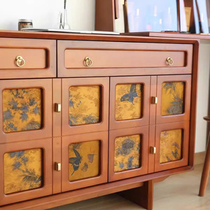 Retro Style Dressing <b>Table</b> With Storage Cabinet For Bedroom <b>Makeup</b> Vanity Vintage Black Wood Finish Six Drawer Design - Product Image 2