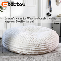 OTAUTAU Housse de pouf géant moderne inclinable 4/5 pieds en fausse fourrure de lapin, convertible en canapé-lit DD215, sans rembourrage