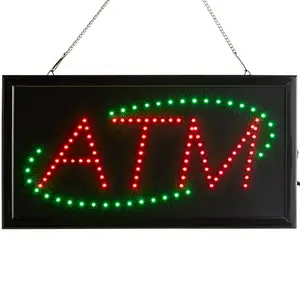 Macchina per denaro contante a LED ATM all'interno del negozio di Bar a LED negozio di affari aperto distributore di benzina insegna al Neon insegne aperte al Neon