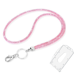 Cross-border diamond-encrusted mobile phone lanyard with name <b>tag</b>, <b>ID</b> card holder, double-sided transparent dual-use card - Product Image 4