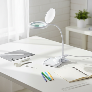 โคมไฟขยายแบบหนีบ LED 2-in-1 ปรับได้ พร้อมไฟส่องสว่างแบบคอห่าน สำหรับอ่านหนังสือ งานฝีมือ งานบัดกรี และงานละเอียด - Product Image 1