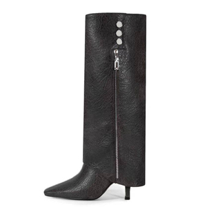 Botas Altas Plegables por Encima de la Rodilla para Mujer, Talla Grande 45, Tacón Fino Alto, Punta Puntiaguda, Estilo Stiletto, para Vestir - Product Image 3
