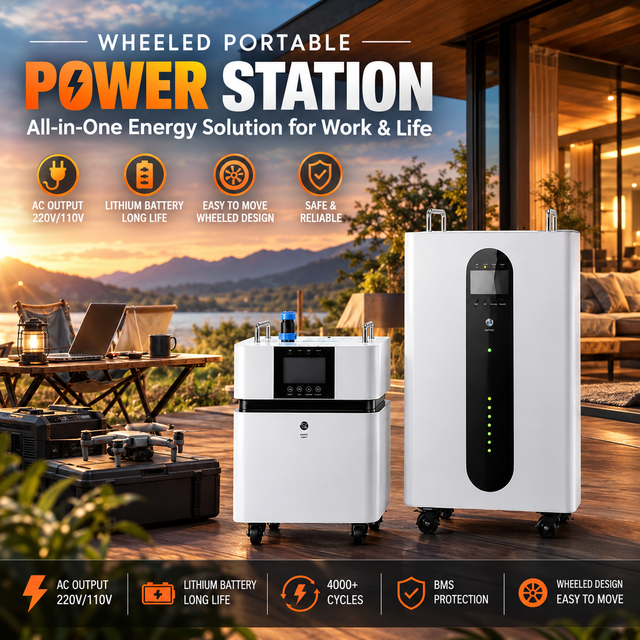 Portable LiFePO4 Power Station with Wheels 220V/110V AC Outlet for Electric Drill Tools RV Camping Home Emergency Backup