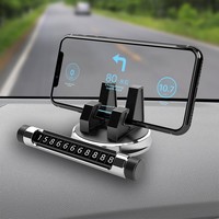 Support de téléphone de voiture multifonction QY rotatif à 360° 2-en-1 avec aromathérapie, en ABS, plaque de stationnement temporaire, fixation tableau de bord