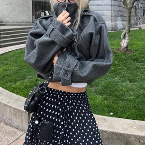 Manteau court en laine pour femme, coupe ample, col montant, tendance - Product Image 2