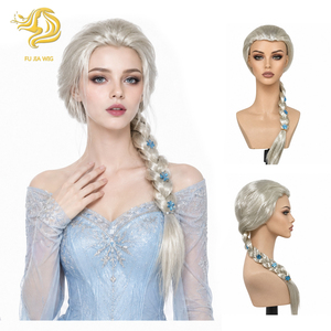 <span class=keywords><strong>Perruque</strong></span> tressée blonde argentée en gros avec fleurs bleues, <span class=keywords><strong>perruque</strong></span> synthétique longue tressée pour cosplay <span class=keywords><strong>Reine</strong></span> <span class=keywords><strong>des</strong></span> Neiges, Halloween, Carnaval, Scène - Product Image 1