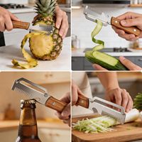 3-in-1 roestvrijstalen schilmes met houten handvat en flesopener, multifunctionele groenteschiller voor groenten of fruit