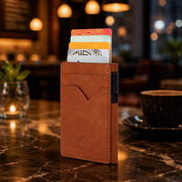 Porte-cartes en cuir PU à ouverture rapide, blocage RFID, portefeuille fin en métal pour cartes de crédit pour hommes, étui à cartes de visite personnalisé en stock
