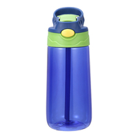 Bouteille d'eau en plastique pour enfants de 450 ml (16 oz) avec paille, pour l'école, sans BPA, mignonne, avec poignée