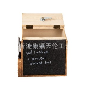 Buzón de sugerencias de madera estilo retro con cerradura, buzón de pared, caja de recordatorios para donaciones, buzón con pizarra, independiente - Product Image 1