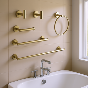 Modern Wall Mount Stainless Steel Bathroom Towel Rack Set 6 Piece Polished Finish Premium Bath <b>Hardware</b> - Product Image 2