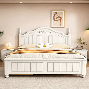 Lit de ferme en bois massif peint non toxique, blanc rustique, luxe moderne, taille King/Queen, ensemble de <span class=keywords><strong>chambre</strong></span> à <span class=keywords><strong>coucher</strong></span> français réglable avec matelas - Product Image 6