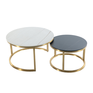 Vendita calda di fascia alta in acciaio inossidabile dorato vassoio rotondo mobili 2 set tavolino da caffè con piano in pietra di quarzo - Product Image 2